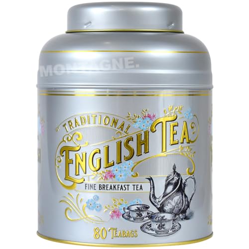 NEW ENGLISH TEAS ニューイングリッシュティー 紅茶 BIG缶 缶 ティーバッグ 80P イギリス プレゼント かわいい ラッピングつき (V.ヴィクトリアンシルバー)