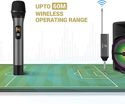 Tonor TW-630 Mikrofon bezprzewodowy UHF, podwójny, metalowy, dynamiczny system z odbiornikiem do wielokrotnego ładowania, do karaoke, na wesele, dla DJ-ów, na imprezę, do kościoła, 60 m (TW630), Szary