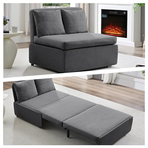 Image of BALUS 43 inch W Pull Out Sofa Bed Sleeper Couch with Pullout Beds, Convertible 2 in 1 Linen Single Sleepers Sofas Chair with Pillows and 3.9 inch Foldable Mattress for Small Space Apartment Loft, Dark Grey
