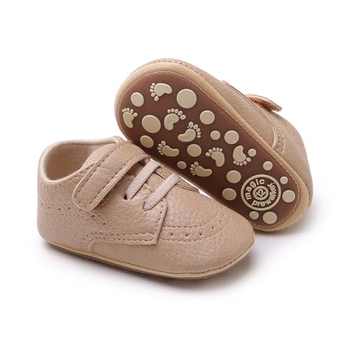 Image of SOFMUO Baby Boys Girls High Top Ankle PU Leather Sneakers Soft Rubber Sole Infant Moccasins Newborn Oxford Loafers Anti-Slip Toddler Wedding Uniform Dress Shoes