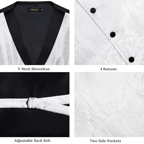 Image of DiBanGu Mens Paisley Suit Vest Silk Jacquard Waistcoat and Necktie Set Formal Shawl Collar Dress Vest 7PCS for Wedding Party