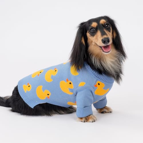 Image of Fitwarm Funny Duck Dog Sweater, Thermal Dog Winter Clothes for Small Dogs Boy Girl, Pet Outfit, Blue, Yellow, Small