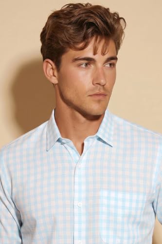 Image of Peter England Men's Classic Checkered Formal Slim Fit Full Sleeve Shirt | Wonder Fabric | Cotton-Rich