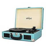 ByronStatics Tocadiscos Vinilo - Reproductor discos vinilo, 3 velocidades, 2 altavoces integrados, aguja repuesto, salida línea RCA, entrada AUX, conector auriculares, maleta vintage (Negro)