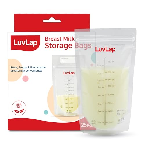 Image of LuvLap Baby Breast Milk Storage Bags 240 ml (Pack of 25), BPA Free BPA Free Leak Proof Zip Lock Disposable Milk Freezer Bags for Breast Feeding