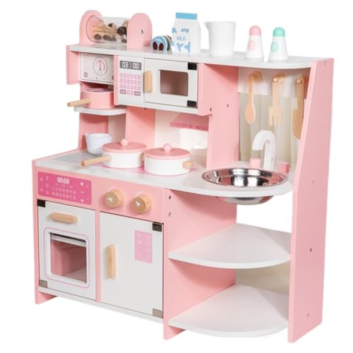 Figoday 木製 キッチンおもちゃ セット 北欧 デザイン 収納付き ごっこ遊び 男女兼用 安全塗装 子供 誕生日プレゼント 調理台 電子レンジ 食器 フライパン こだわり素材 インテリアにも調和 対象年齢3歳以上 (c)
