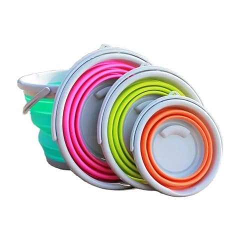 Cubo plegable de silicona azul de 10L para camping y limpieza 4