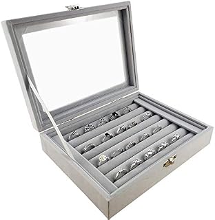 THETAG Multi-Function Slot Velvet Glass Jewelry Box Organizer Case Tray Holder Earrings Storage Box