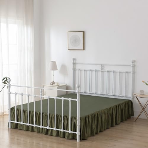 Bed Skirt Queen Size Ruffled Bed Skirt with Split Corners, 16 Inch Drop Dust Ruffle Bed Skirts with Platform, Tufted Boho Bed Skirting, Striped, Green, 16" Queen