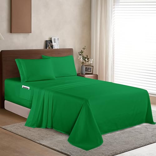Elegant Comfort Luxury 1500 Premium Hotel Quality Microfiber 4-Piece Sheet Set - Soft, All Around Elastic 18-24 Inches Deep Fitted Sheet - Extra Deep Pocket Sheets, King, Emerald Green