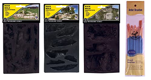 Woodland Scenics Rock Molds Outcroppings C1230 Embankment C1233 and Random Rock C1234 with Make Your Day Paintbrushes