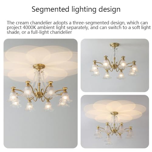 Lustre en verre floral à 8 têtes, luminaire de plafond unique chic