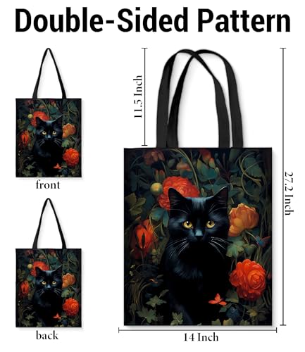 Image of Cute Cat Canvas Tote Bag for Women, Aesthetic Reusable Shoulder Bag for Shopping Travel Work