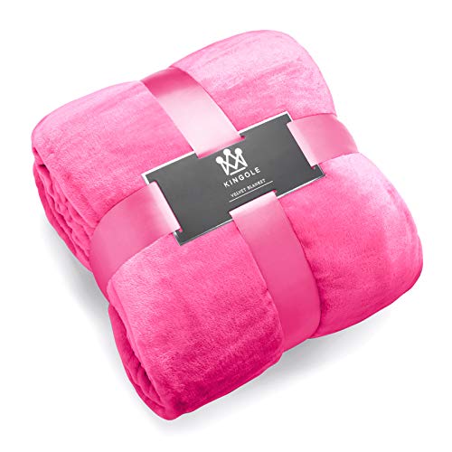 Kingole Flannel Fleece Microfiber Throw Blanket, Luxury Rose Pink Queen Size Lightweight Cozy