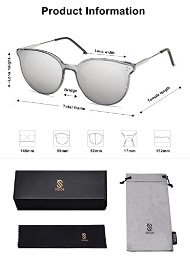 Sojos Classic Oversized Round Sunglasses Womens Mens Trendy Large Uv400 Sunnies Sj2068, Clear Grey/Silver Mirrored #TOP4