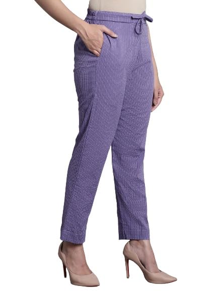 Image of Enchanted Drapes Purple Striped Cotton Women's Pants