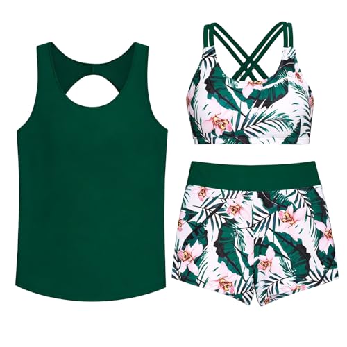 Bikini con jersey y chaleco protector de tres piezas estampado para mujer 3