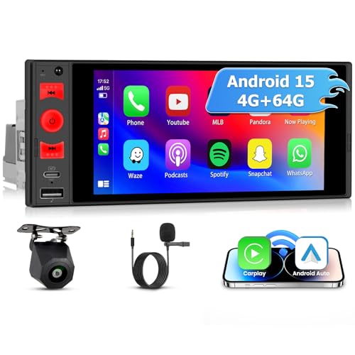 Autoradio Android 15 1 Din Inefala 4+64G avec CarPlay sans fil et écran 6 pouces