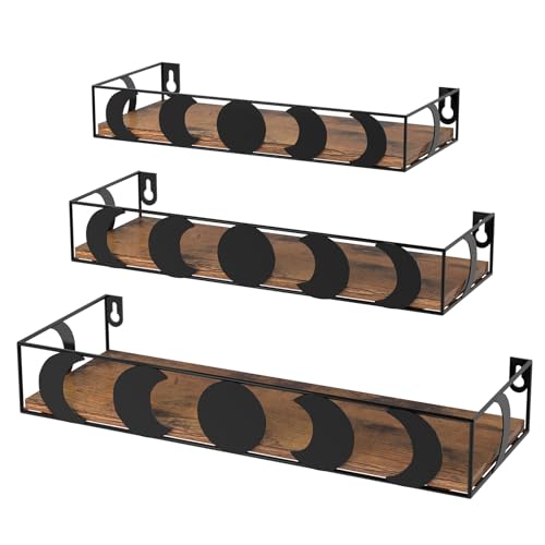 Serwrsw Moon Phase Wall Shelves Set of 3, Black Floating