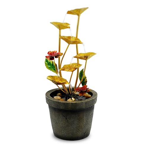 GEEZY Garden Water Feature – Metal Lotus Fountain with LED Lights – Mains Powered, Self-Contained, Indoor & Outdoor – Easy Setup, Cascading & Tranquil – Great for Garden, Home, Patio & Balcony Decor