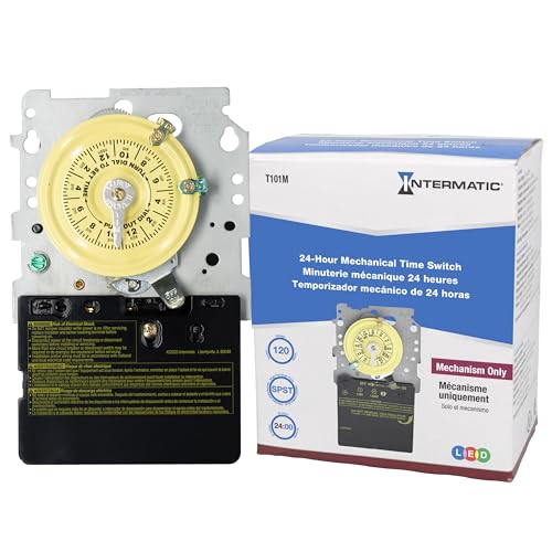 Image of Intermatic T101M 24-Hour Mechanical Timer (Mechanism Only) - 120V SPST, Heavy-Duty, Manual Override, 40 Amp - Ideal for Lights, Pumps, Fans, and HVAC Systems
