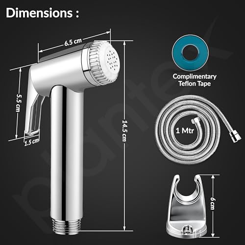 Image of Plantex Jet Spray for Toilet /ABS Health Faucet with 1 Meter Shower Hose Pipe and Wall Hook /Health Faucet Set for Bathroom /Hand Gun for Toilet - (Jecquar, Chrome)