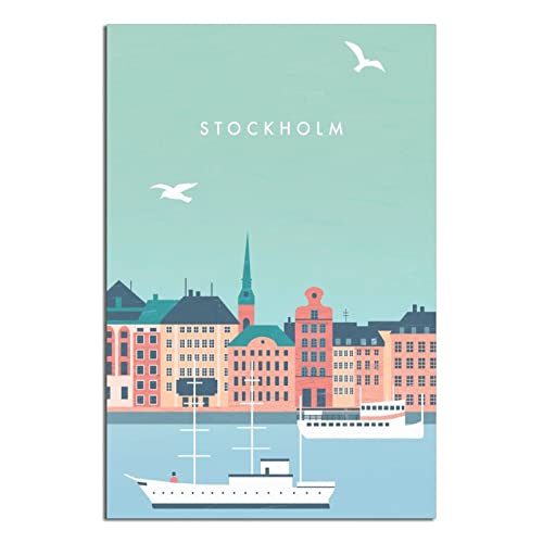 YONGCAI Affiche vintage Stockholm Suède de voyage sur toile pour décoration murale de chambre