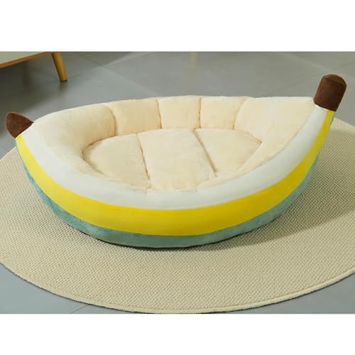 Image of Dog Warm Bed Banana Shape Plush Cozy and Machine Washable Puppy Cushion S | Dog Supplies | Beds