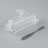 HAWOK Glass Butter Dish with Lid Easy Grip Handle and knife…