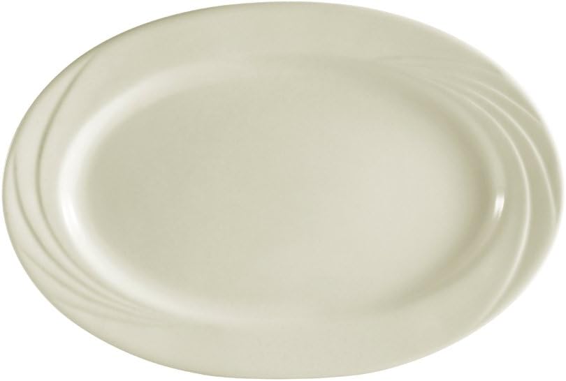 CAC China GAD-14 Garden State 14-Inch by 8-3/4-Inch Bone White Porcelain Oval Platter, Box of 12