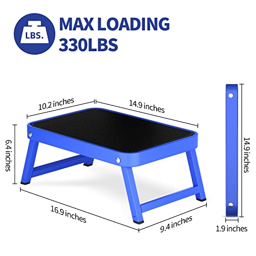 Foldable Step Stool, Adjustable Step Stool With A Non-Slip Platform, 1-Step 330Lbs Capacity Folding Metal Step Stool, Portable Step Ladder, Non-Slip, Sturdy (Blue, 1 Step Ladder) #TOP3