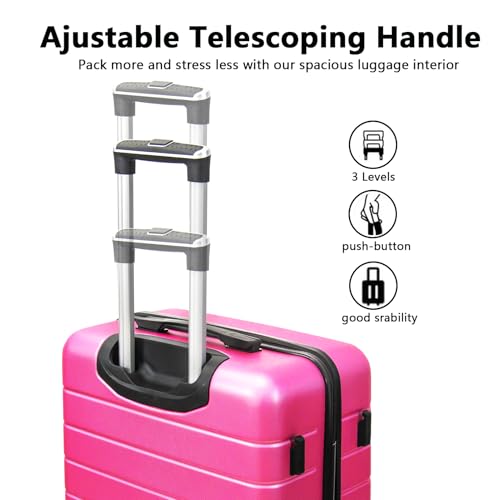 VANELC 3 Piece Hard Shell Luggage sets with TSA Lock Spinner Wheel ABS Lightweights Checked Convenient Stackable Suitcase Woman Men (20/24/28) (Rose Red, 3PCS)2