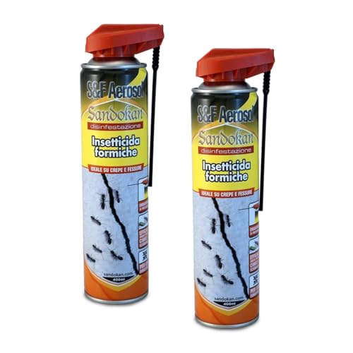 Sandokan, 2 Insetticida Spray Formiche da 400ml con Cannula di Precisione, Spray per Formiche e Scarafaggi Azione Abbattente Rapida, Trattamento Mirato Crepe e Fessure Interno ed Esterno Made in Italy