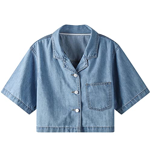 BireFire2015 Women's Shawl Neck Short Sleeve Denim Jacket Short Jeans Summer Shawl