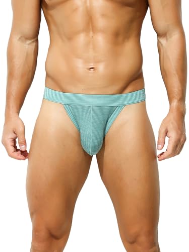 KAREN SPACE String rayé en maille de soie glacée pour homme, string extensible et confortable, A1-vert, X-Large