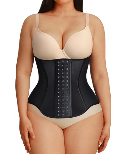 FeelinGirl Waist Trainer for Women Tummy Control Working Out Body Shaper Girdle with Adjustable Hooks Black Medium