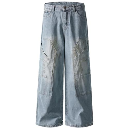 Men's High Street Vintage Baggy Jeans, Side Pocket Design, Loose Fit, Wide Leg Denim Pants2