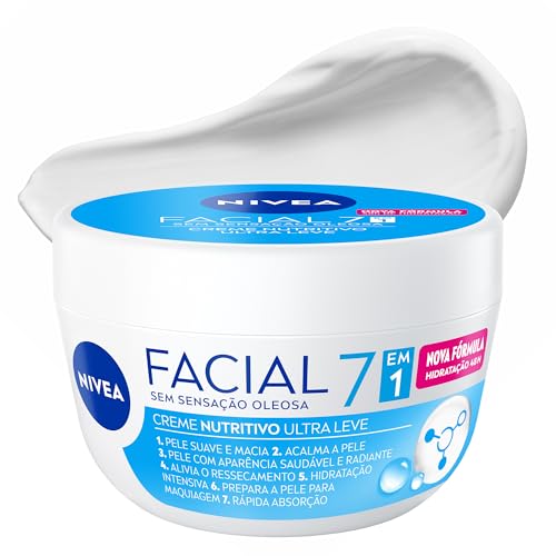 NIVEA Creme Facial Nutritivo Ultraleve 7 em 1 100g, Pele Suave e Macia, Acalma, Alivia Ressecamento, Hidratação 48h, Aminoácidos, Cuidado Facial