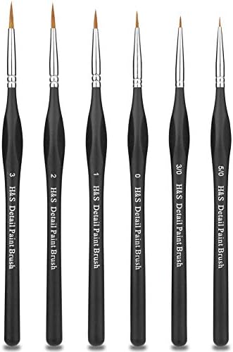 H&S Fine Detail Paint Brush Set for Oil & Acrylic Painting - 6pcs - Thin Tip Paint Brushes with Synthetic Hair - Miniature Model Brushes Also for Watercolor