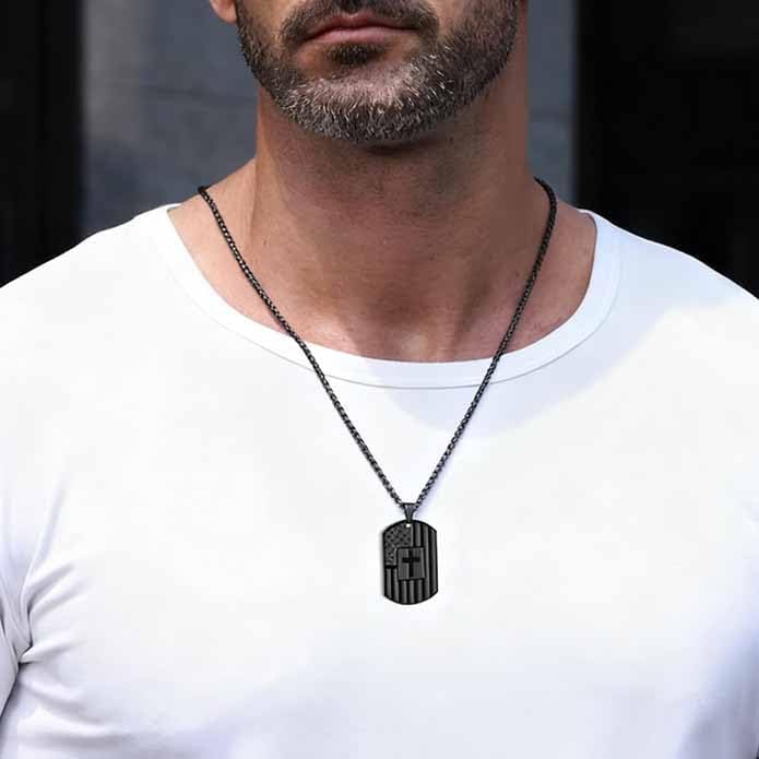 American Dog Tag Cross Necklace Bible Verse Pendant, First Communion Baptism Confirmation Religious Jewelry Gifts for Men Teen Valentines Day Gifts - Image 2