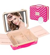 Kalolary Travel Makeup Train Cases with Lighted Mirror 3 Color Setting, Makeup Bag Cosmetic Case ...
