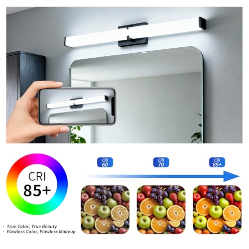 Image of Bathroom Light Fixtures: 40 Inch ETL Certified LED Bathroom Vanity Light 5000K Cool White 40W 3600LM - Modern Black Vanity Light Dimmable with Clear Shade - Bathroom Lighting Fixtures Over Mirror