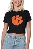 Clemson University Official Distressed Primary Logo Women's Crop Top T-Shirt, Black, Small
