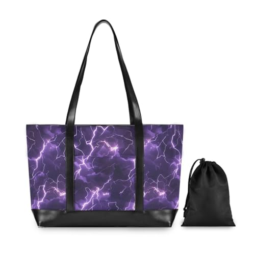 Lightening Purple Nature classy tote bag with compartments with zipper for Pool Gym Grocery Travel with lunch bolsas para computadoras de mujer2