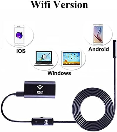 Wireless Endoscope, JINGLESZCN WiFi Borescope Video Inspection Camera 2.0 mp HD Snake Pipe Camera with 8 Adjustable LED Light for iOS and Android Smartphone iPhone Samsung Tablet,Black 2m/3.5m (2m)
