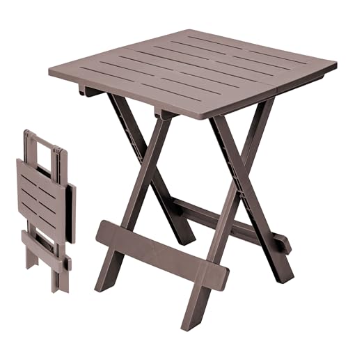 Spetebo Adige Table Pliante en Plastique 45 x 43 cm - Marron - Table d'Appoint de Jardin Pliable pour Camping, Thé, Balcon