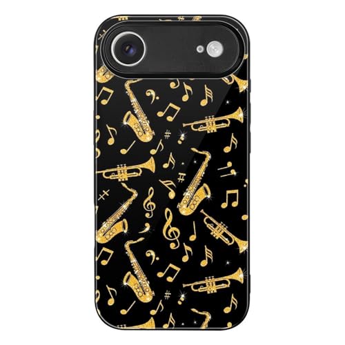 CFZZNYESQF Fashion Saxophone Trumpets Music Gold Black Phone Case with Precise Cutouts, Wireless Charging Compatible, Mobile Cases Compatible with iPhone 17 Series
