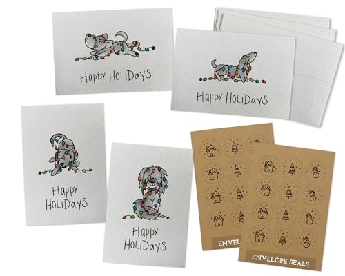 Sugartown Greetings Playful Christmas Dog Christmas Cards Set - 24 Dog Themed Note Cards with Envelopes and Kraft Seal Stickers - Cute Puppy Xmas Cards