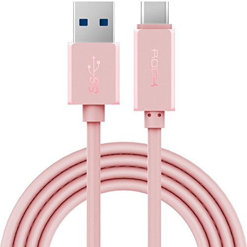 ROCK USB 3.0 Type-C A Fast Charging Cable – 3.28 Feet (1 Meter) Supports Xiaomi 5, OnePlus 2, New MacBook, Google Nexus 5x 6p and Other Type C Devices (Rose Gold)