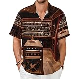 KPXXAQT Camisas de manga corta para hombre con estampado de bodega de vino tinto, ligeras, informales, para vacaciones de verano, suaves, elegantes, Negro, XXL